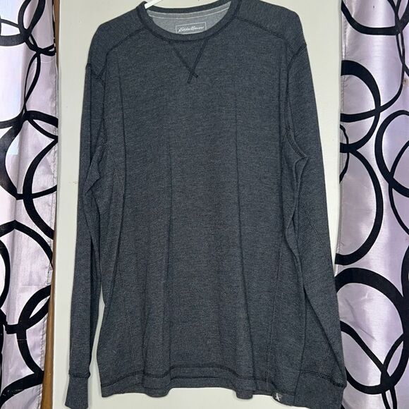 Eddie Bauer Waffle Shirt Mens Large Grey Long Sleeve Thermal Crew Neck - Picture 1 of 8